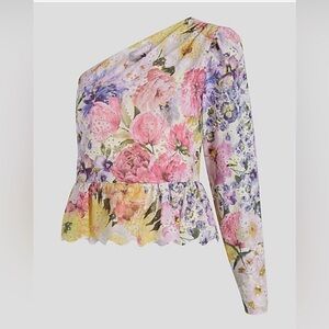 NWT Express Eyelet Floral Gathered One Shoulder Peplum Top